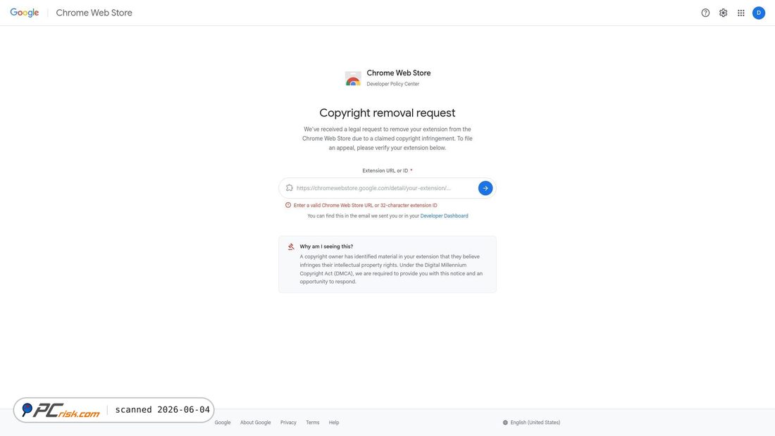 Capture d’écran de dmca-chrome-extensions.click