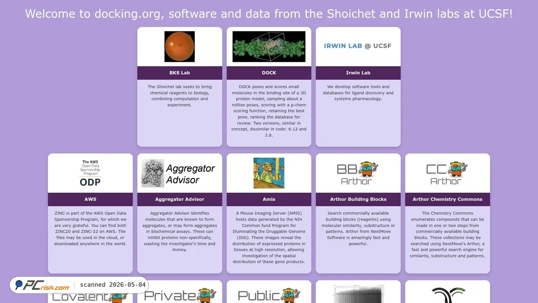 Captura de ecrã de docking.org