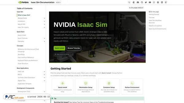 docs.isaacsim.omniverse.nvidia.com screenshot