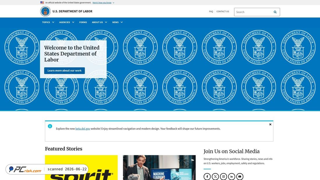 Screenshot of dol.gov