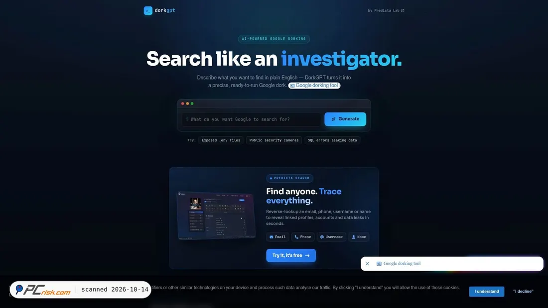 Captura de ecrã de dorkgpt.com
