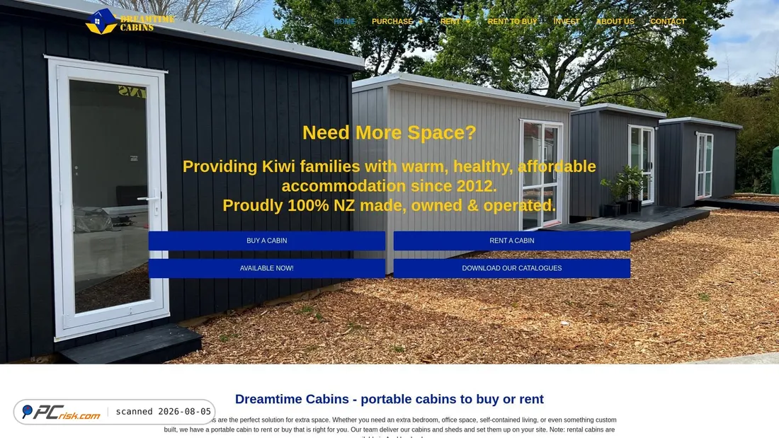Screenshot of dreamtimecabins.co.nz
