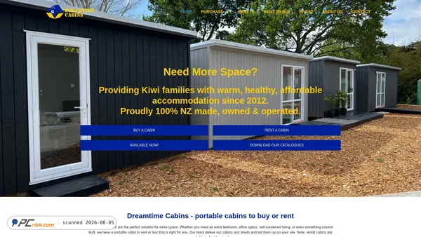 dreamtimecabins.co.nz screenshot