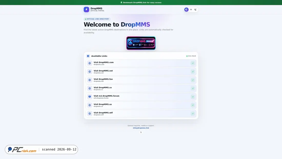 Screenshot of dropmms.link