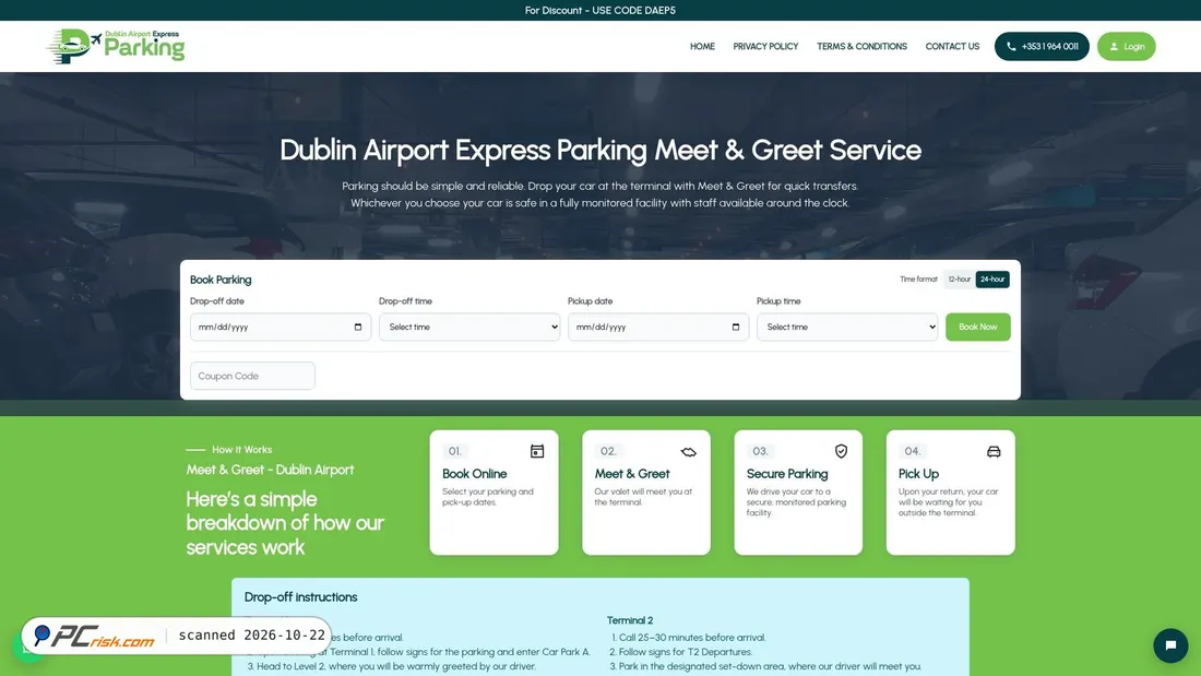 Screenshot of dublinairportexpressparking.ie