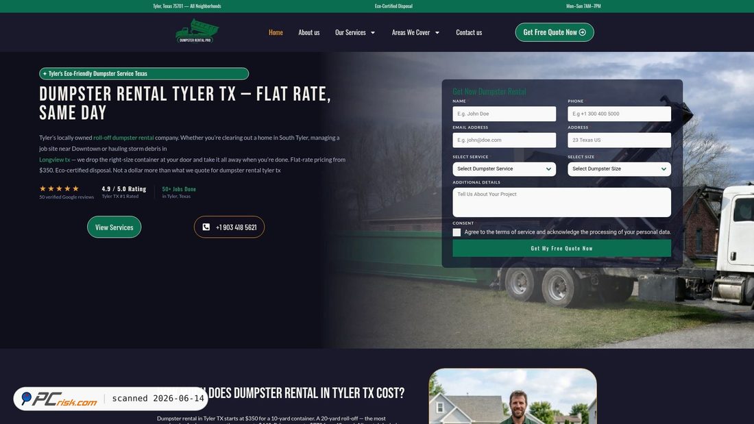 Screenshot of dumpsterrentaltylertx.com