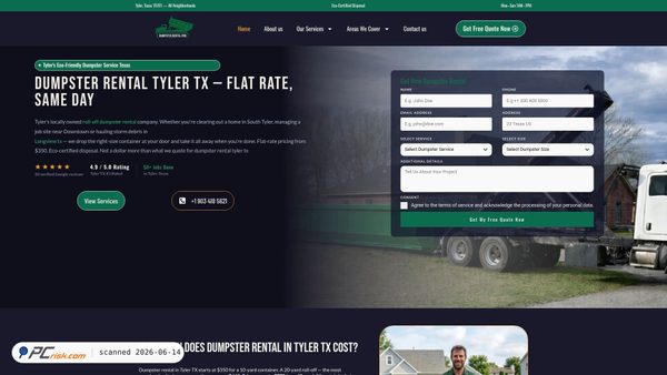 dumpsterrentaltylertx.com screenshot