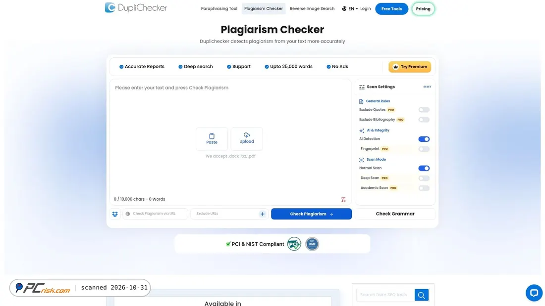 Screenshot of duplichecker.com