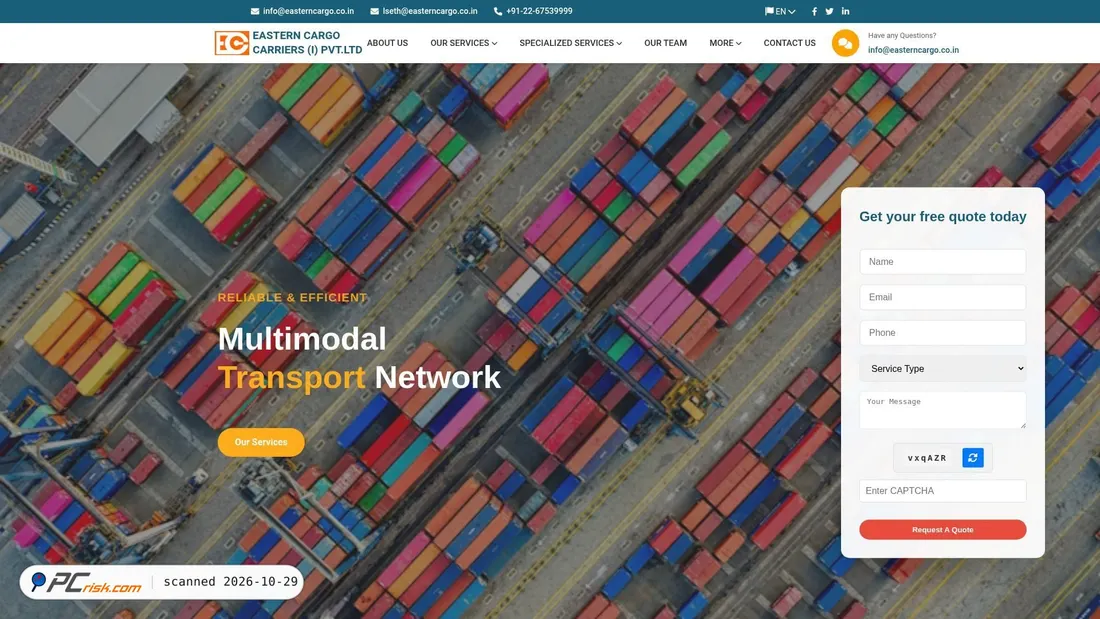 Screenshot von easterncargo.co.in
