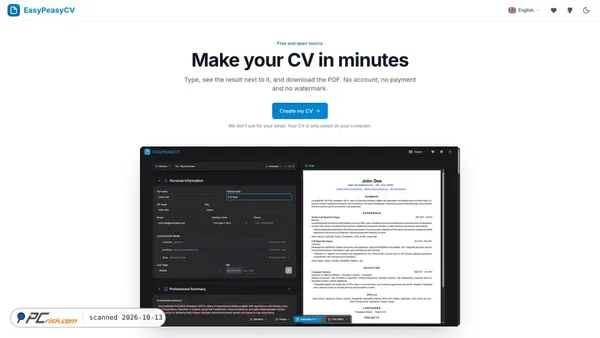 Captura de ecrã de easypeasycv.com