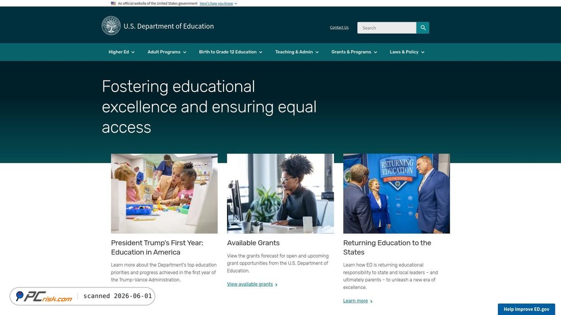 Screenshot di ed.gov