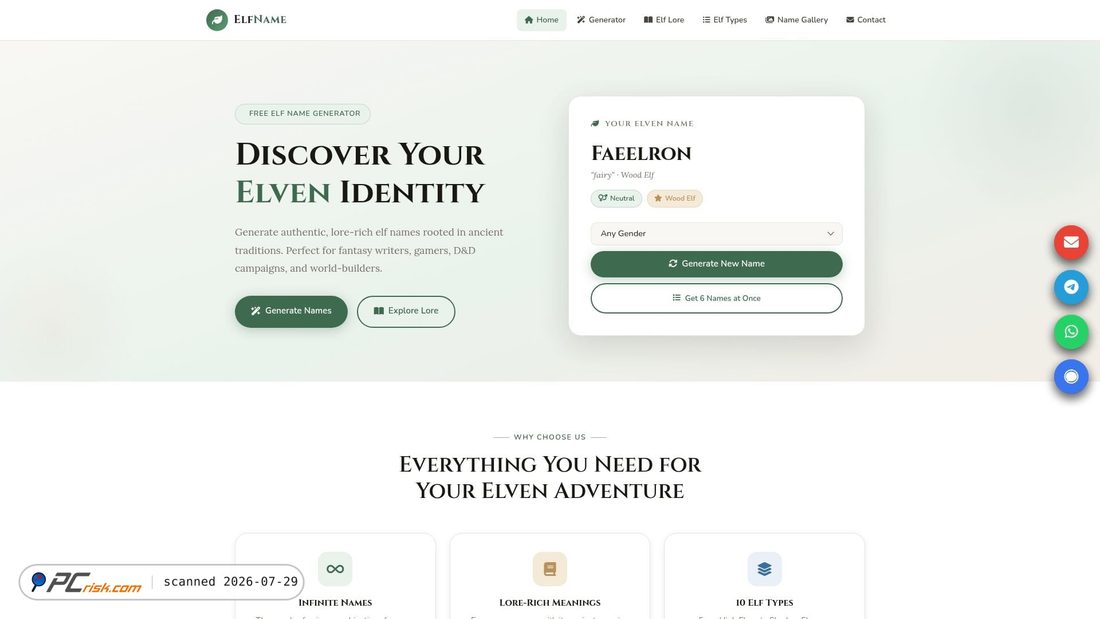 Screenshot of elfnamegenerator.org