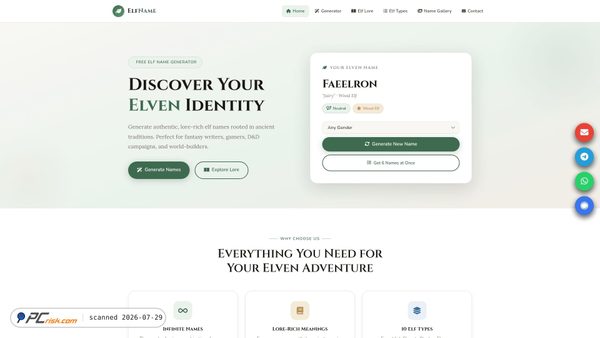 Screenshot di elfnamegenerator.org