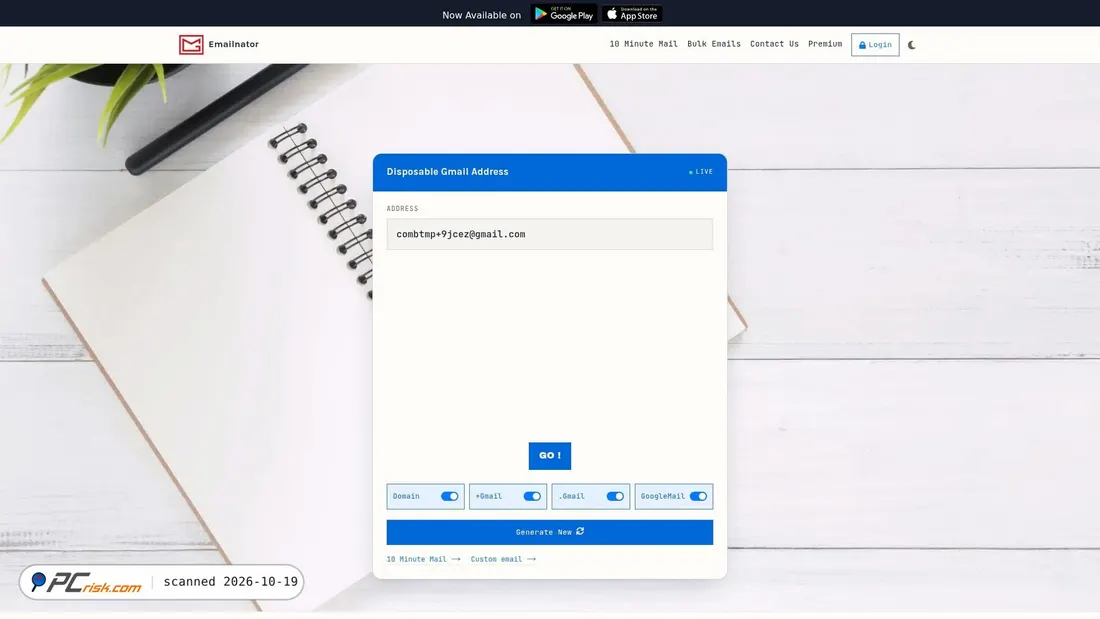 Screenshot of emailnator.com