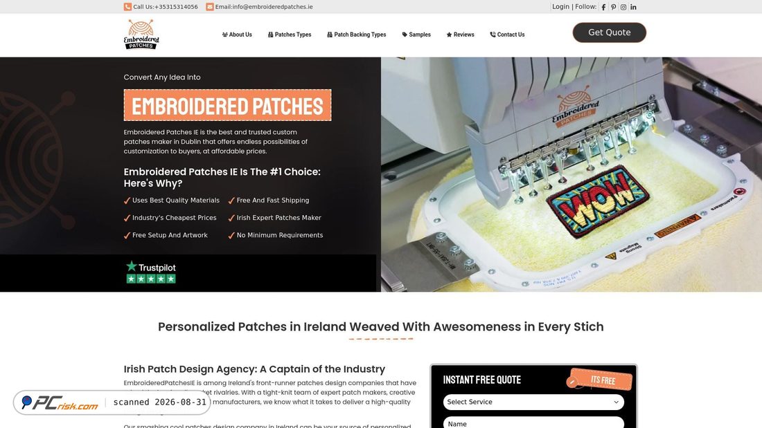 Captura de ecrã de embroideredpatches.ie
