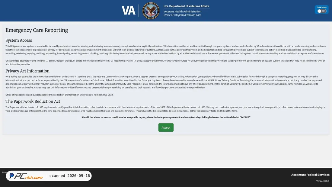 Capture d’écran de emergencycarereporting.communitycare.va.gov