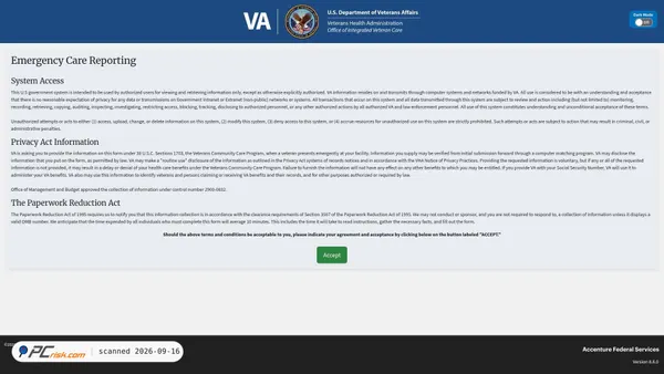 Capture d’écran de emergencycarereporting.communitycare.va.gov