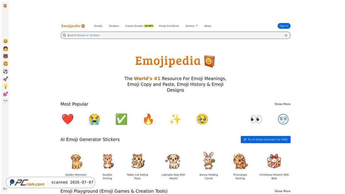 Screenshot of emojipedia.org