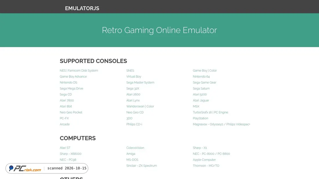 Screenshot of emulatorjs.com