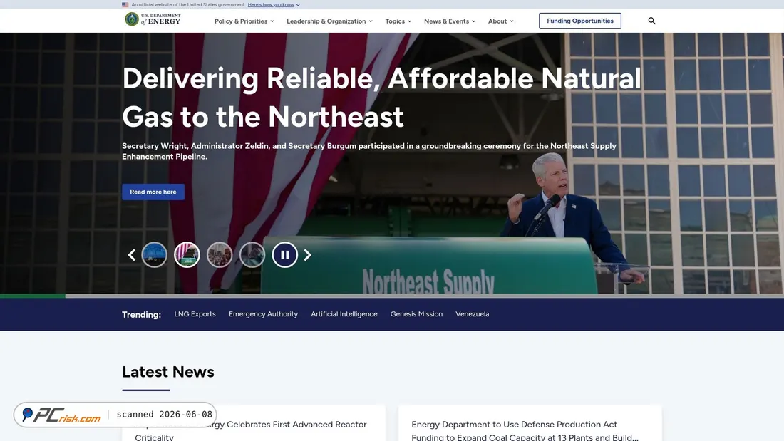 Screenshot of energy.gov