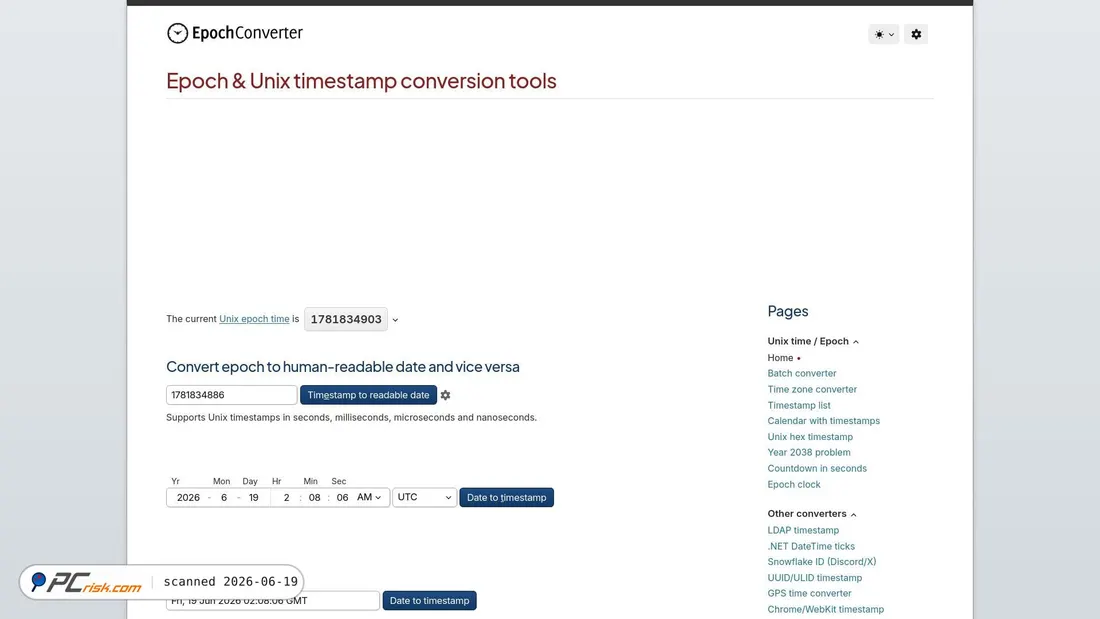 Screenshot di epochconverter.com
