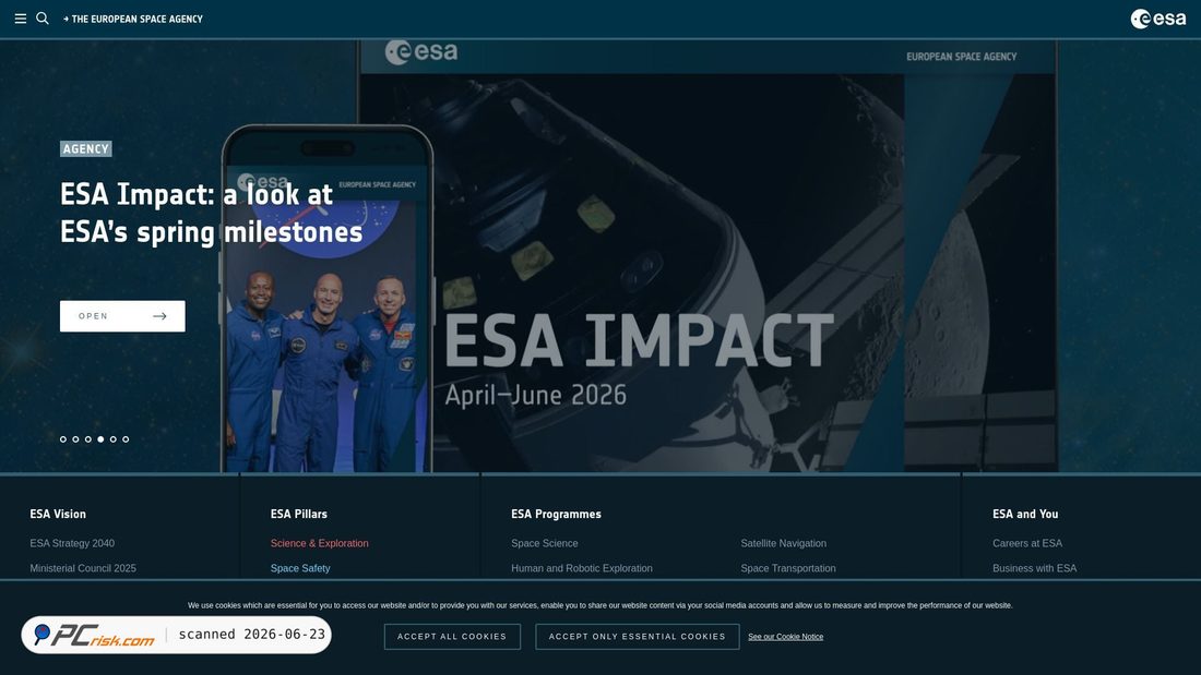 Screenshot of esa.int