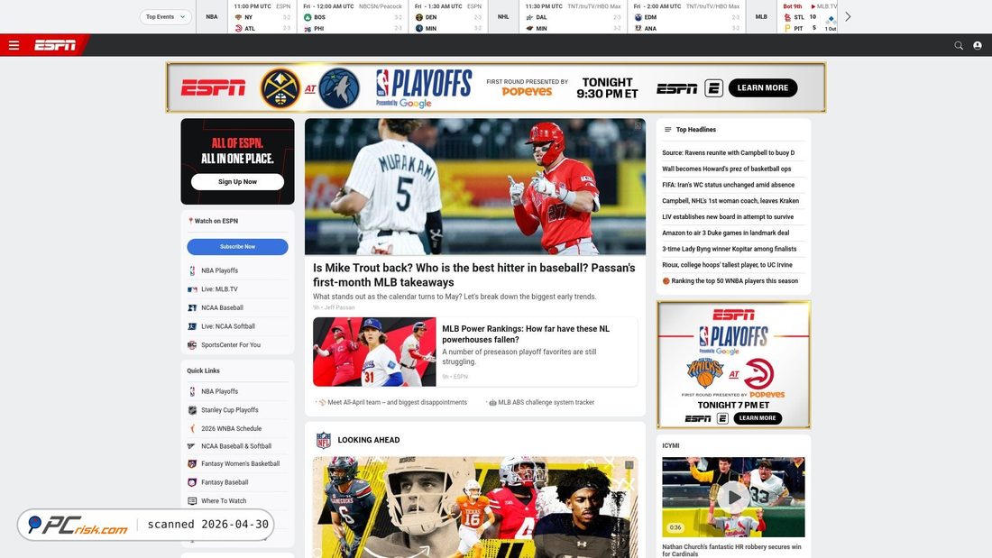 Screenshot von espn.com