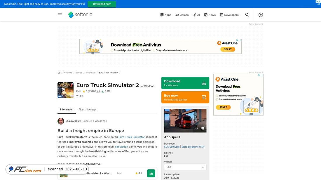 Screenshot of euro-truck-simulator-2.en.softonic.com