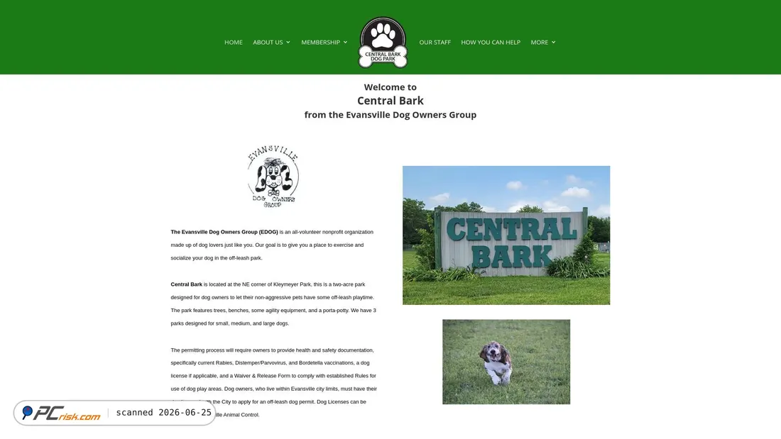 Screenshot of evansvilledogpark.org