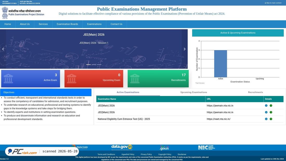 Screenshot of examinationservices.nic.in