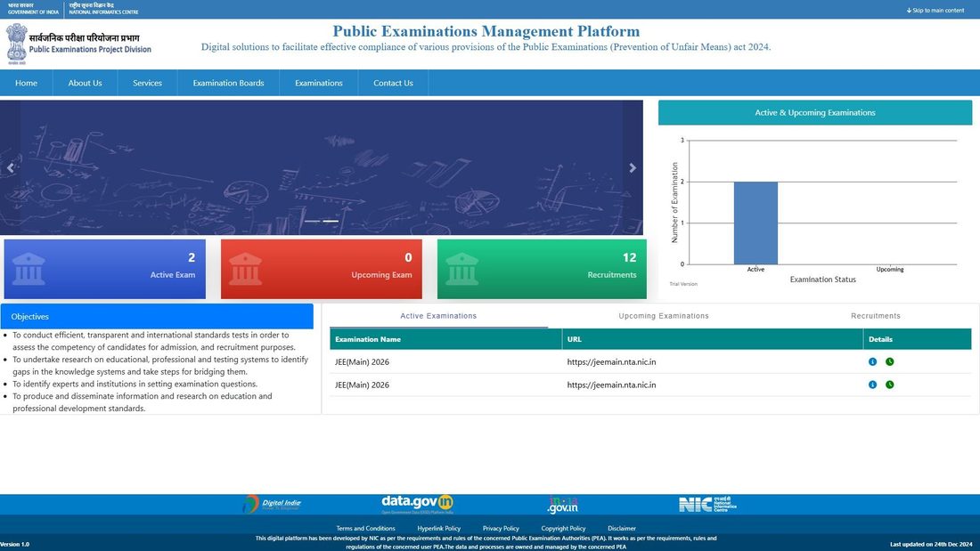 Screenshot of examinationservices.nic.in
