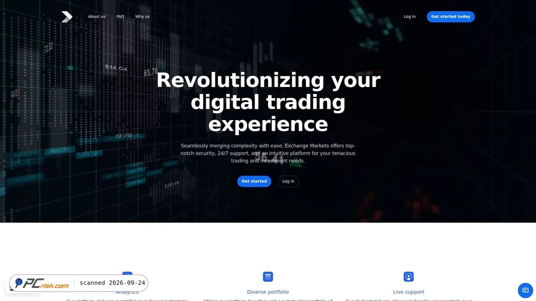 Captura de ecrã de exchangemarkets.live