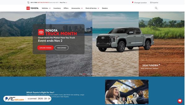 Captura de ecrã de exploresetoyota.com