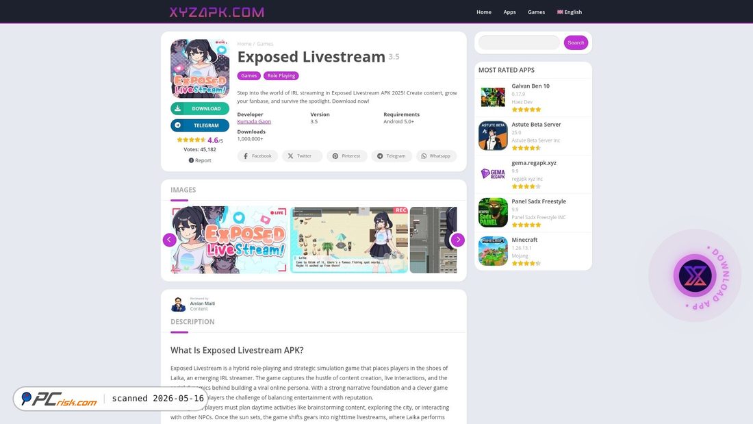 Screenshot of exposed-livestream.xyzapk.com