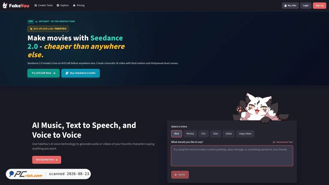 Screenshot of fakeyou.com