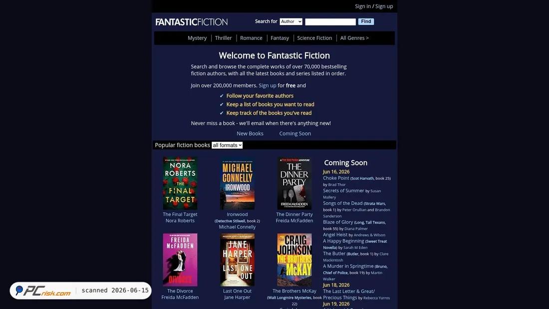 Screenshot di fantasticfiction.com