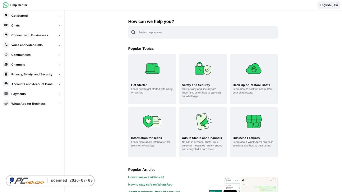 Screenshot of faq.whatsapp.com