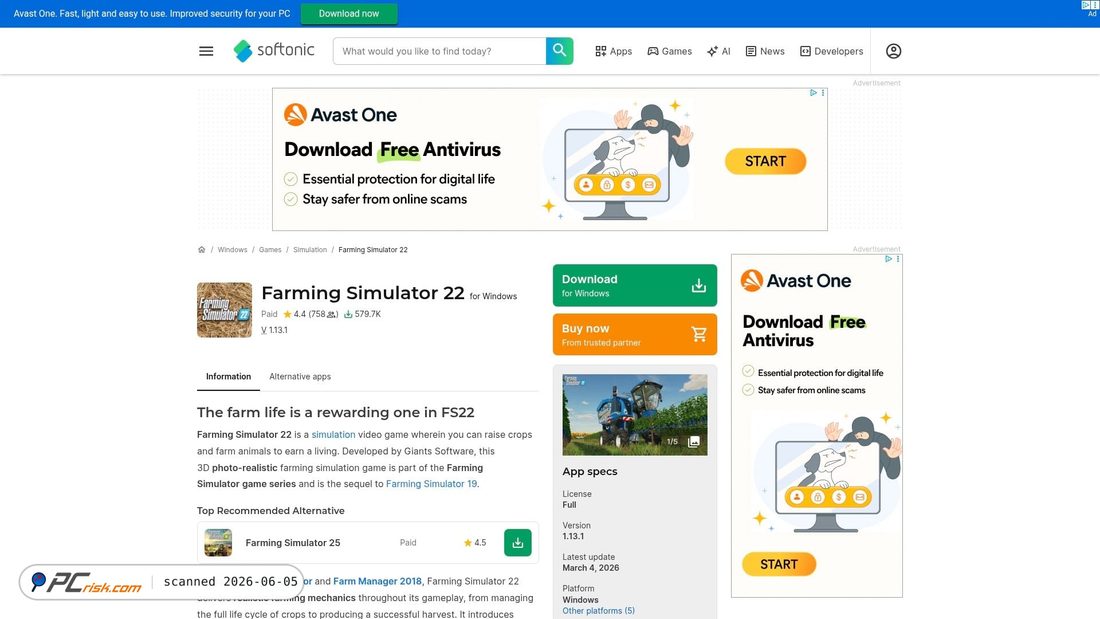 Zrzut ekranu farming-simulator-22.en.softonic.com