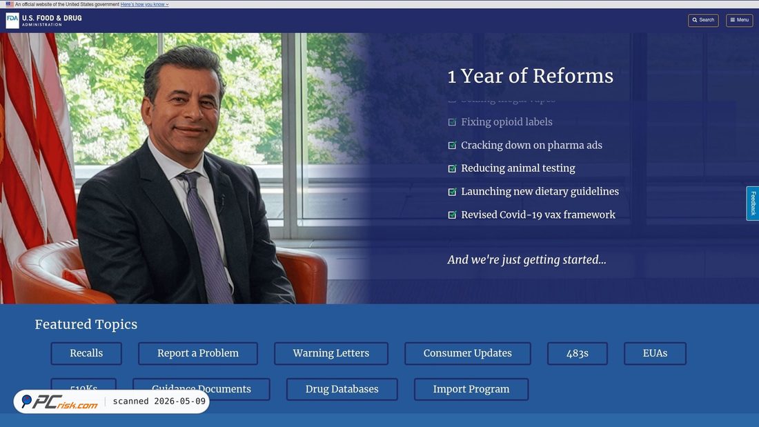 Screenshot van fda.gov