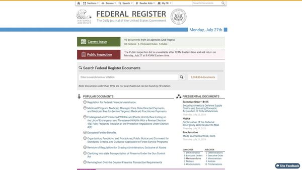 federalregister.gov screenshot