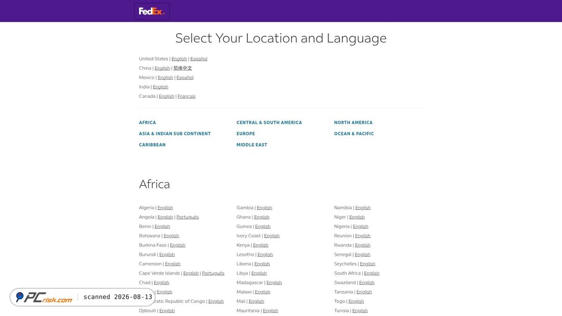 Screenshot von fedex.com