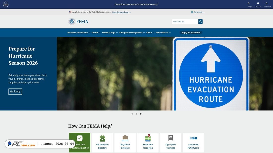 Screenshot of fema.gov