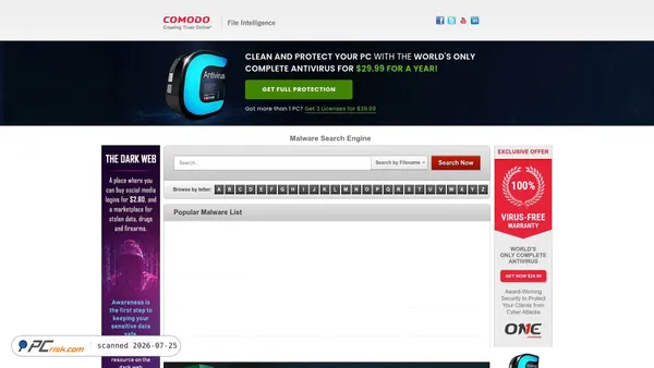 file-intelligence.comodo.com screenshot