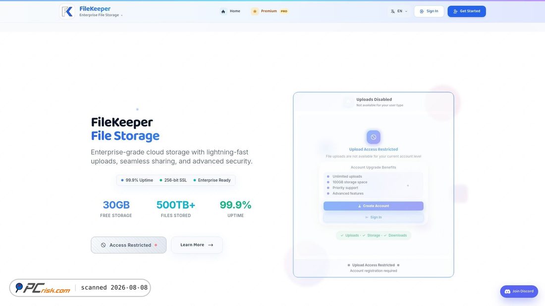 Screenshot of filekeeper.net