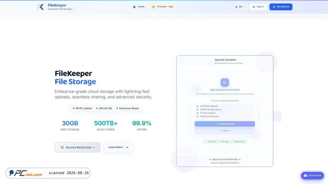 Screenshot von filekeeper.net