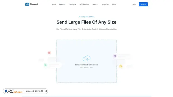 Screenshot di filemail.com