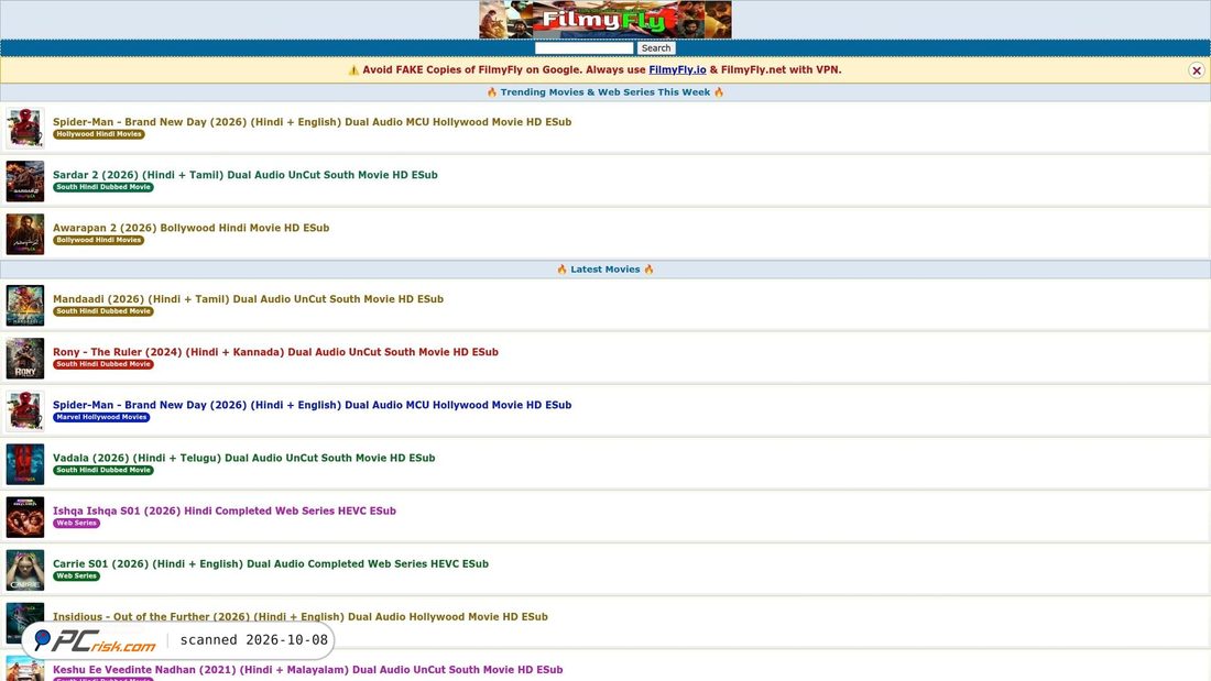 Captura de ecrã de filmyfly.net