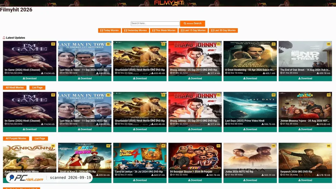 Captura de ecrã de filmyhit.com