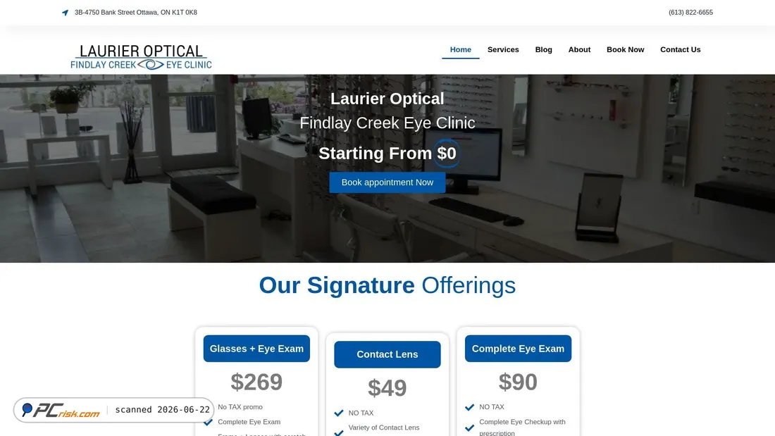 Screenshot of findlaycreekeyeclinic.ca