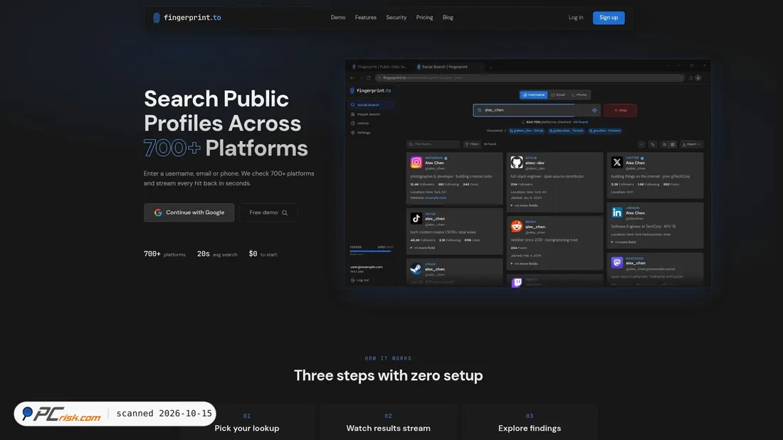 Screenshot van fingerprint.to